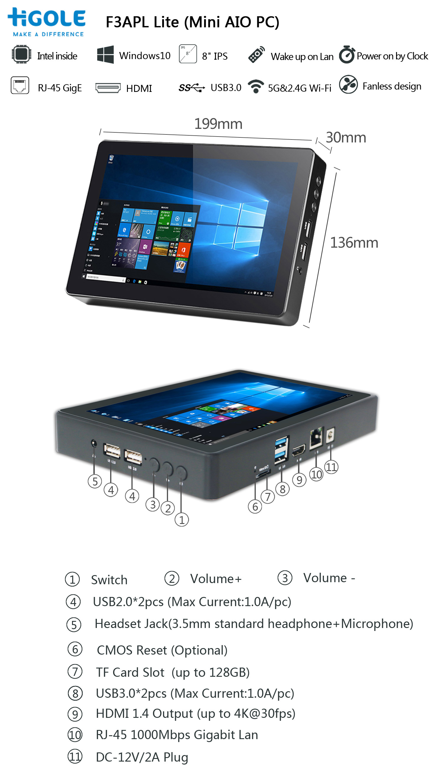 8" touch screen Industrial tablet pc